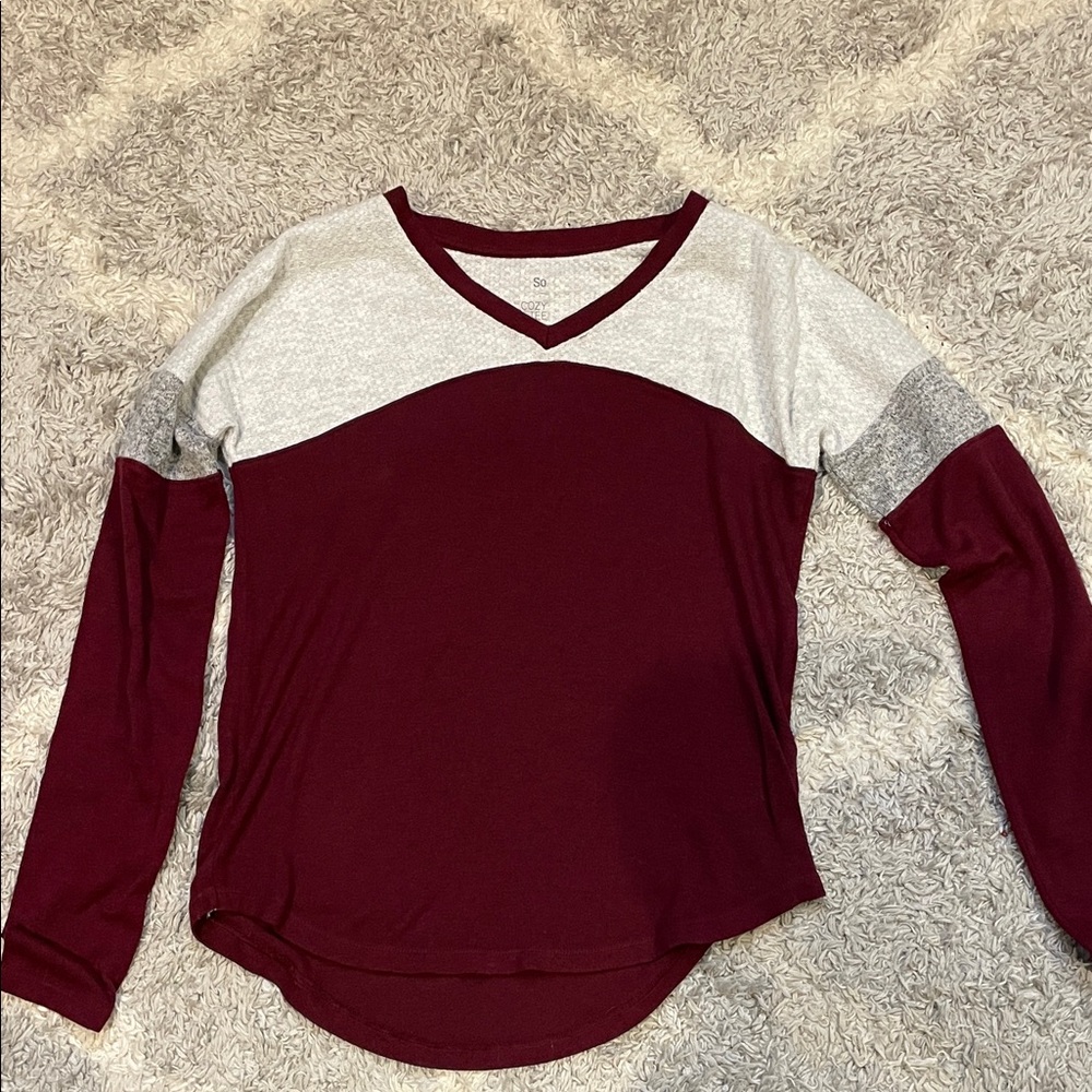 SO Women's Maroon and Light Gray Long Sleeve Top